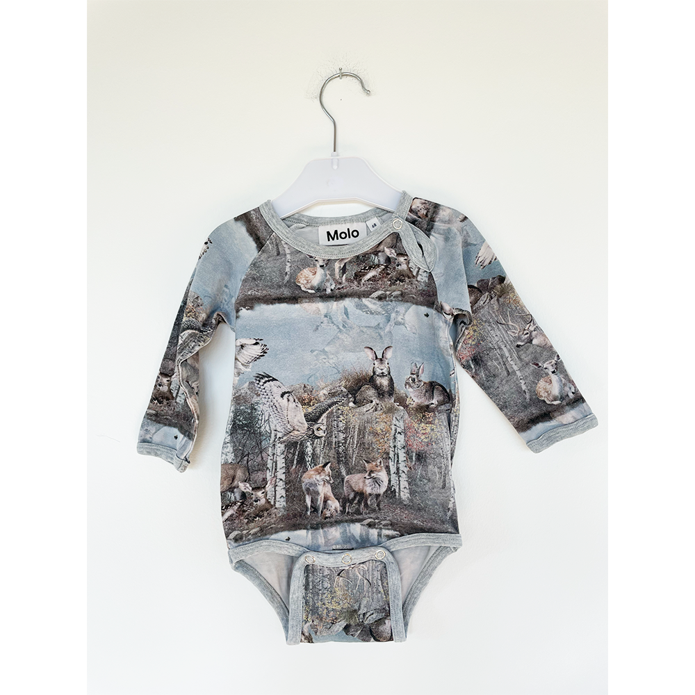 Molo langærmet body, grå med dyr, str. 68