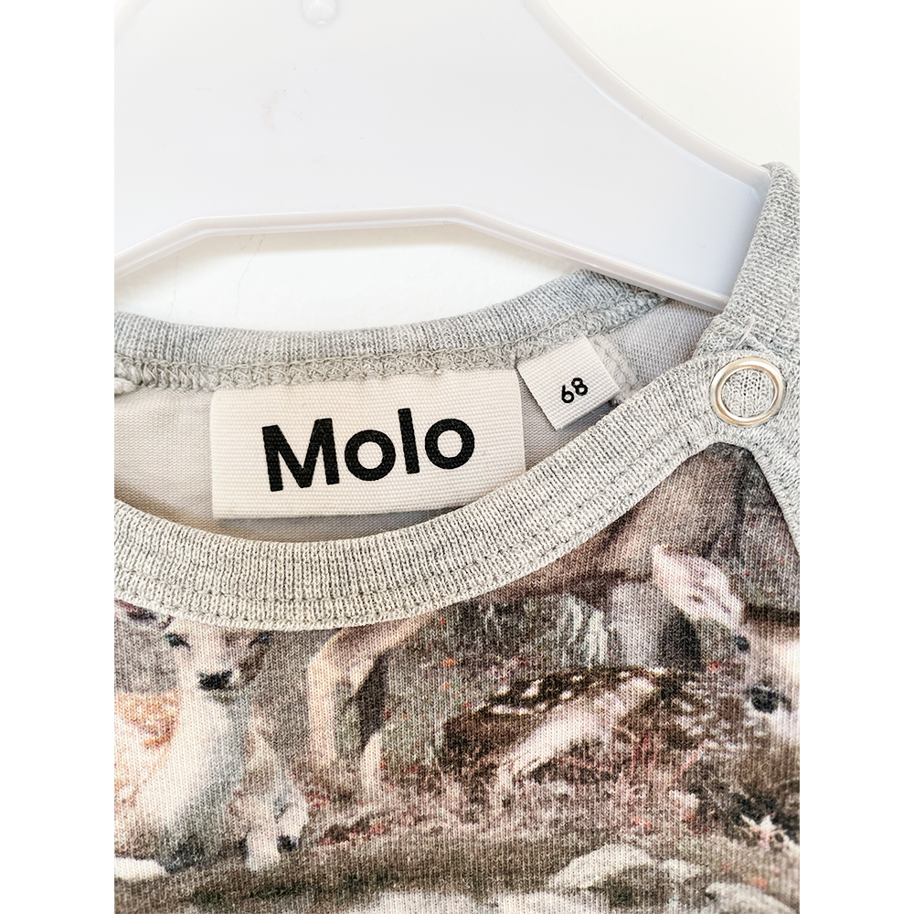 Molo langærmet body, grå med dyr, str. 68