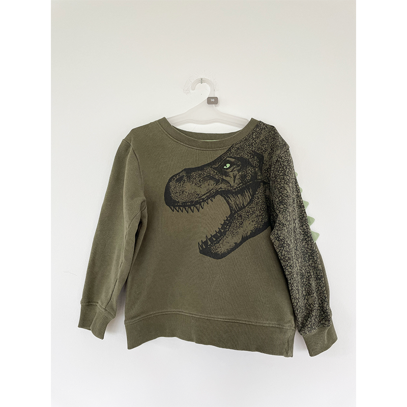 H&M armygrøn t-rex sweater str. 98 / 104