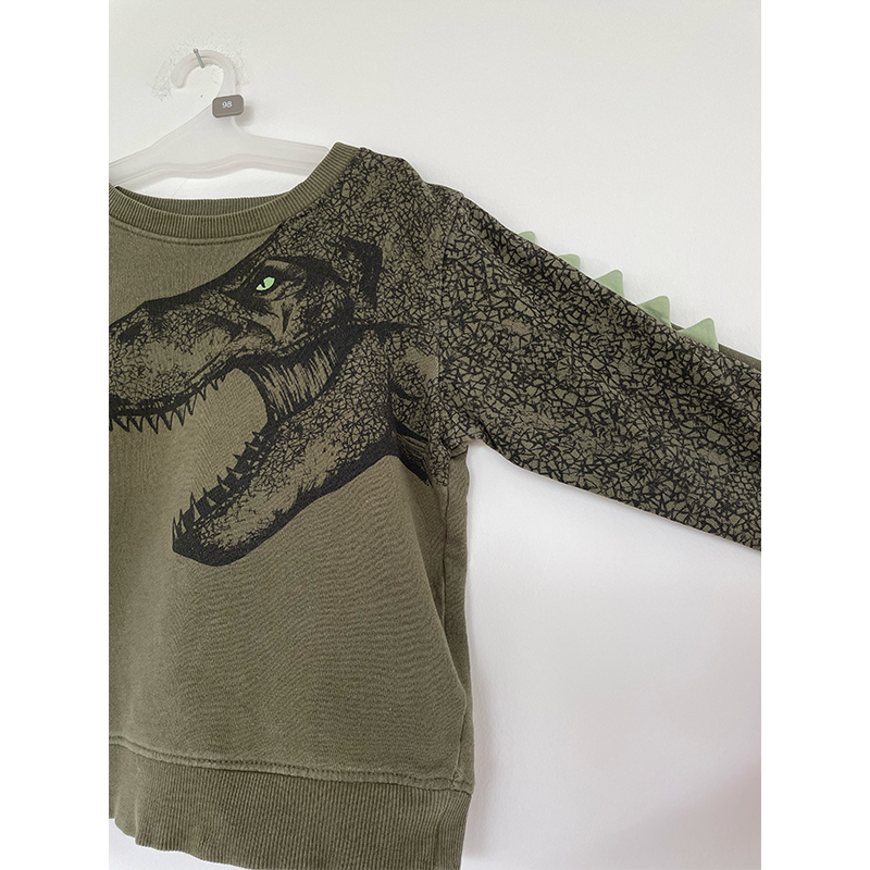 H&M armygrøn t-rex sweater str. 98 / 104